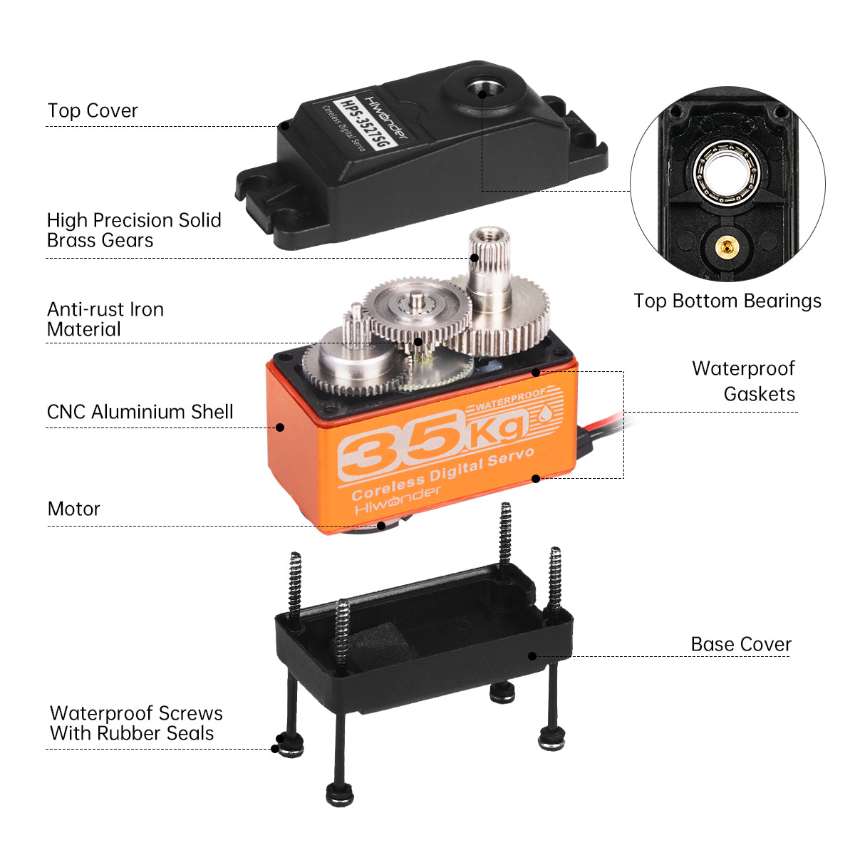 Hiwonder HPS-3527SG High-Speed Coreless Servo 35KG High Torque, Stainless Steel Gear, Waterproof, Suitable for Robot DIY and RC Cars, with 270° Controllable Angle Hiwonder HPS-3527SG High-Speed Coreless Servo 35KG High Torque, Stainless Steel Gear, Waterproof, Suitable for Robot DIY and RC Cars, with 270° Controllable Angle